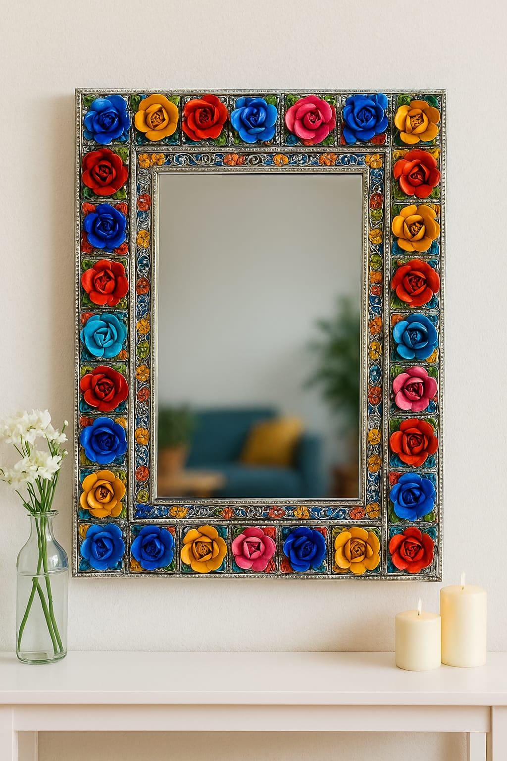 Colorful Flower Frame Mirror for Weddings and Events –welcome