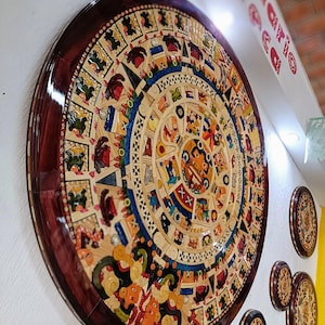 Elegant openwork Mayan calendar, fine art, Mexican art, 3D, wood art, Mexican decor