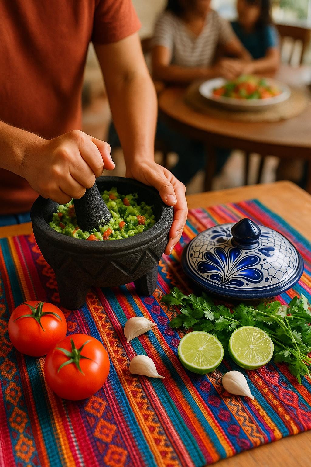 Molcajete in pietra vulcanica messicana con coperchio e cucchiaio Talavera – Ciotola per salsa fatta a mano, set regalo per mortaio per guacamole