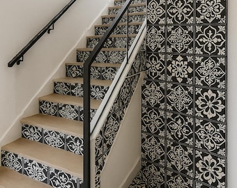 50 Black and White Talavera Tiles 4x4 – Mexican Ceramic Tiles for Backsplash, Stairs, Accent Walls, Handmade Decorative Tiles