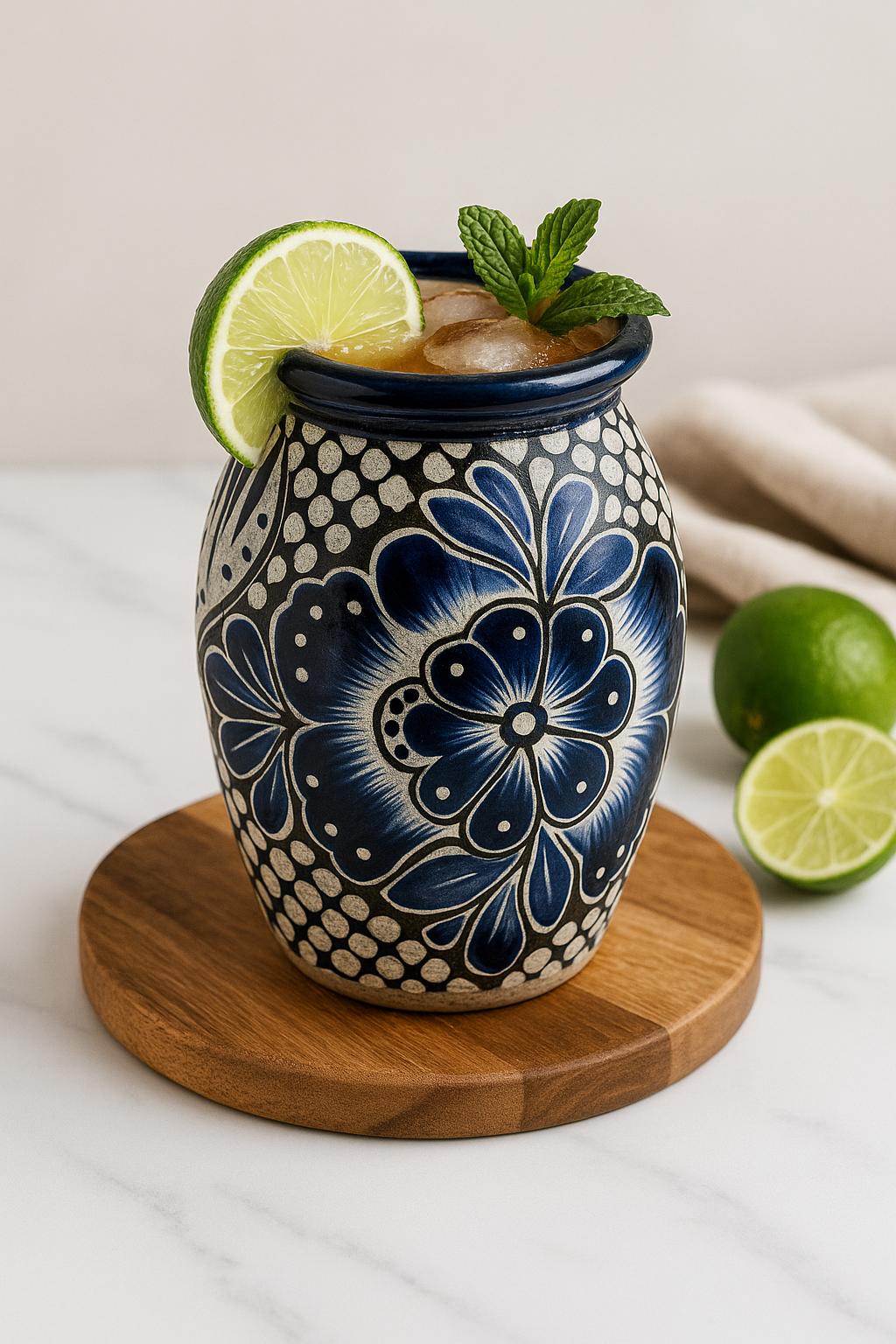 Blue Cantarito, cocktail wedding party, Hand Painted Mexican Ceramic Cups – Colorful Talavera Jarritos for Tequila, Mezcal or Decor Me