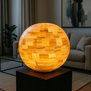 Large Onyx Sphere Light – 22” (55 cm) Luxury Translucent Stone Lamp – Handcrafted Statement Lighting for Modern Homes & Hotels”