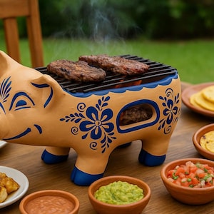 Griglia per maiali in terracotta fatta a mano - Barbecue messicano in terracotta per cucinare da tavolo, in giardino e in terrazza | Regalo unico per gli amanti del cibo