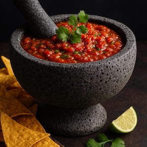 Vulkanische stenen Molcajete kom – Handgemaakte vijzel uit Mexico | Rustieke salsa- en guacamolemolen, molcajete vulkanische stenen kom
