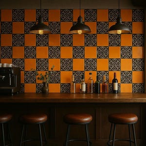 Handmade Mexican Tiles 4x4 – Yellow and Black Ceramic Backsplash | Talavera Style Wall Decor | Kitchen or Bathroom Tile Set