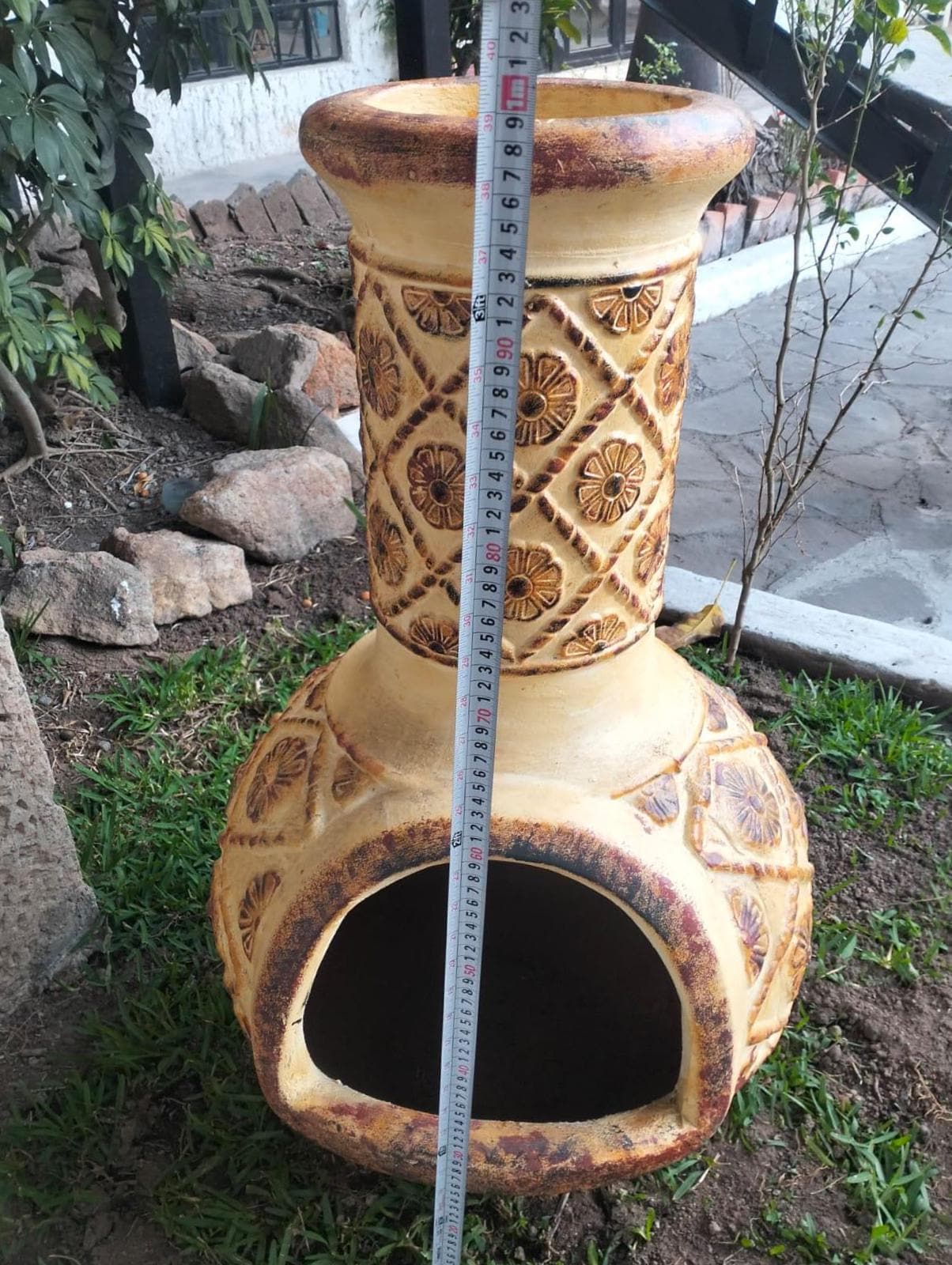 Mexican Clay Outdoor Chimney 41in Tall Large Garden Fireplace