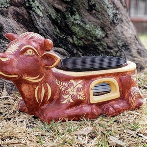 Handmade Terracotta Bull Anafre – 21” Mexican Clay Brazier with Iron Grill & Pot | Floral Design BBQ Warmer for Buffet, Banquets Outdoor