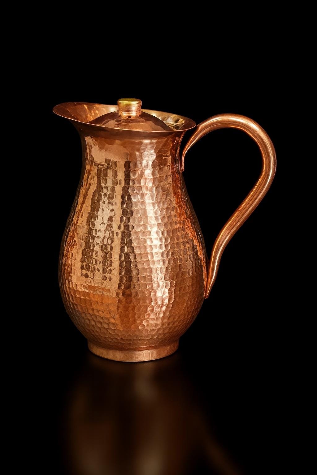 Handmade Hammered Copper Pitcher – 2 Liter Water Jug With Handle