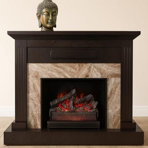 Handcrafted Decorative Fireplace Mantel – Faux Fire Log Display | Rustic Wood Console for Cozy Living Room | No-Heat Fireplace | Fall & Wint