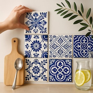 Carreaux de Talavera bleus et blancs faits main – Carreaux de céramique mexicains de 10 cm pour crédence de cuisine et rénovation intérieure