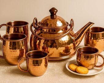 Hammered Copper Teapot Set – Handmade Mexican Copper Tea Kettle