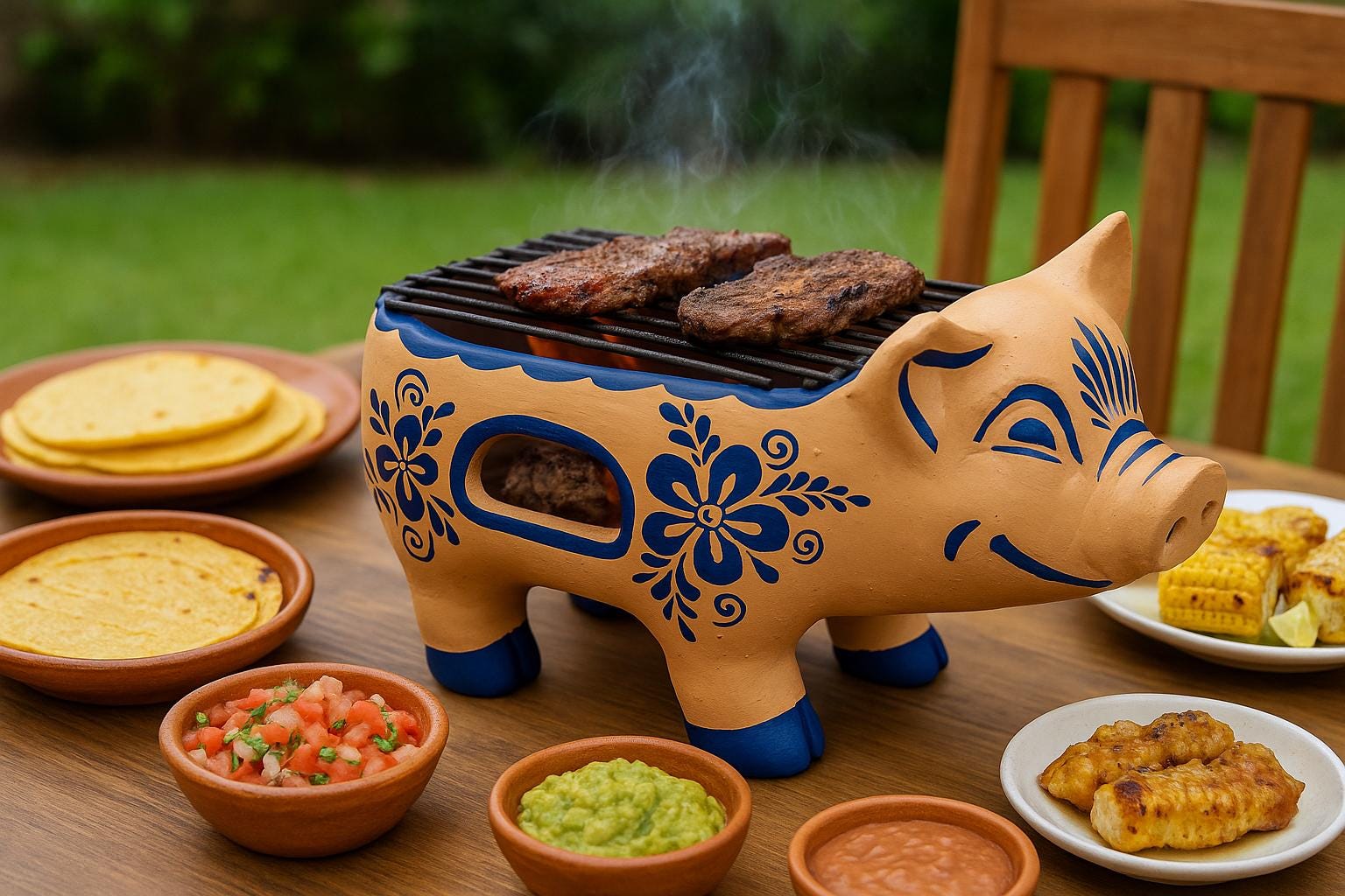Handmade Terracotta Pig Grill – Mexican Clay BBQ Gift for Food