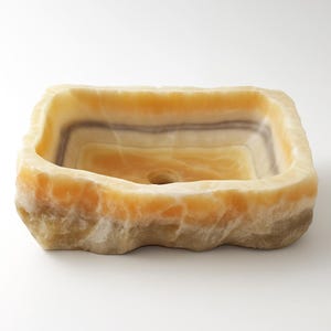 Honey Onyx Stone Sink – Rectangular Vessel Basin 15.7” x 11.8” x 4.7” – Luxury Bathroom Vanity