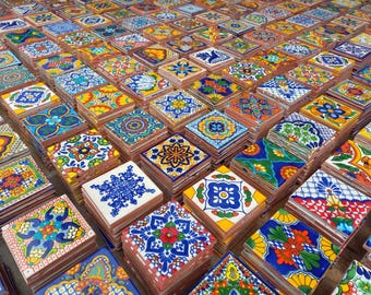 50 Pieces of Mexican Talavera Tiles – Authentic Hand-Painted Tiles, 4 Inches / 10.5 cm