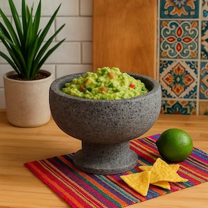 Vulkanische stenen Molcajete kom - Handgemaakte vijzel uit Mexico | Rustieke salsa- en guacamolemolen, komvijzel, molcajete steen