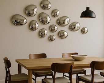 Modern Chrome Pebble Wall Art– Handcrafted Mirror Effect Spheres, Modern Home Decor, Modern Metallic Pebble Décor for Dining Room, Entryway
