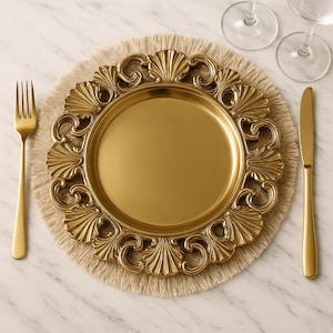 Gold Charger Plates for Weddings Banquets – Elegant Baroque Round Dinner Base Plates for Events & Receptions