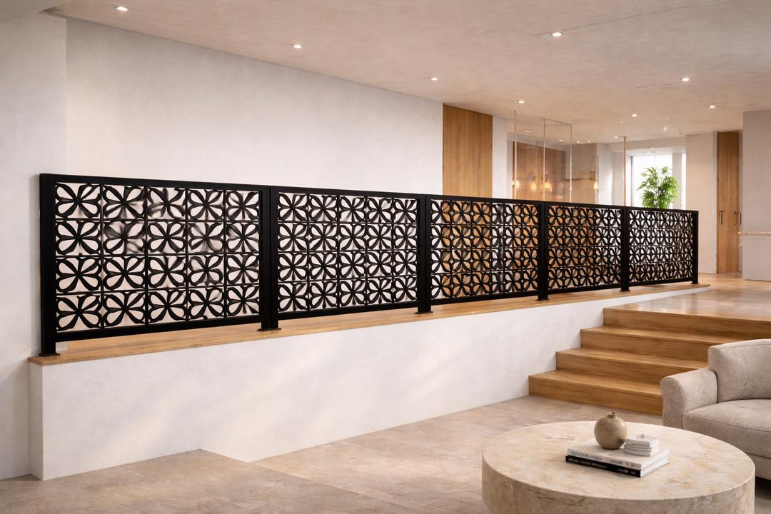 Laser Cut Black Metal Railing – Geometric Floral Design, 120 Cm X 60 Cm ...