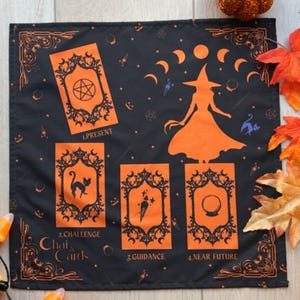 Halloween Tarot Cloth – Pumpkin Witchy Altar Mat for Card Spreads