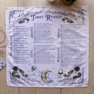 Drap de tarot pour débutants avec mots-clés étiquetés anti-sèches Tarot pour apprendre la signification des cartes de tarot, nappe d'autel de sorcière pour débutants