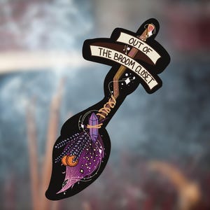 Sticker Out of the Broom Closet: vinylsticker Witch Pride