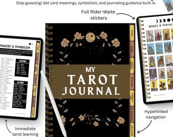 Digitales Tarot-Tagebuch für Anfänger – verknüpfter Tarot-Planer PDF, Tarot-Leselogbuch, Spickzettel, iPad GoodNotes-Journal