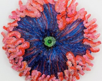 Broche de anémona con forma de flor de roca - Arte 3D grande dibujado a mano - Joyería llamativa