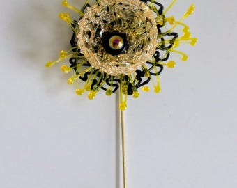 Épingle / broche fleur jaune - bijoux artistiques artisanaux
