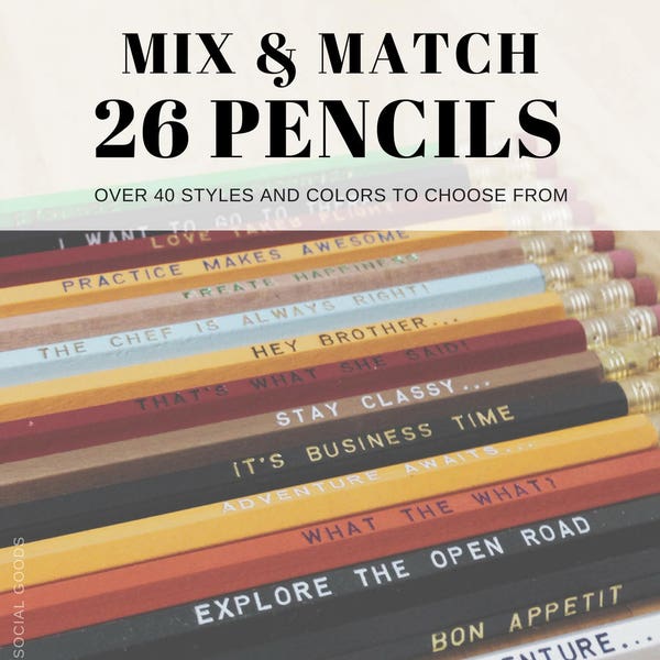 26 Mix & Match Earmark Engraved Pencils Gift Set, customized set, Cool stocking gift, funny stocking gift, tv show quotes, secret santa gift