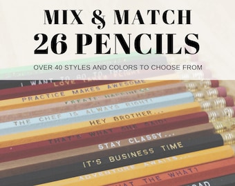 26 Mix & Match Earmark Engraved Pencils Gift Set, customized set, Cool stocking gift, funny stocking gift, tv show quotes, secret santa gift