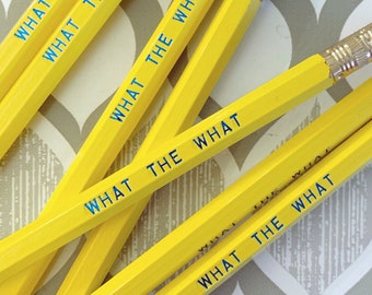 What the What Tina Fey, Liz Lemon Pencil 6 pack, Earmark Pencils, engraved pencils, cool stocking gifts, funny stocking gift, tv show quotes