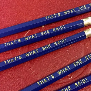 That's What She Said Engraved Pencil 6 Pack, blue pencil set, tv show quotes, michael scott, she said gift, back to school, no 2 pencil set image 1