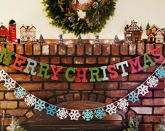 Merry Christmas Type Party Garland - great holiday decor, xmas banner, fireplace decor, mantle decor, christmas decor, custom garland, xmas