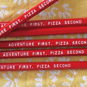 Adventures and Pizza Pencil 6 pack, Earmark Pencils, engraved pencils, pizza party, pizza pencils, adventure pencils, party favors image 3