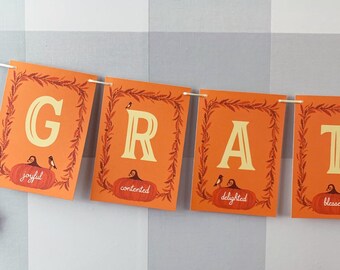 Grateful Thanksgiving Pumpkin Garland, warm orange garland, be grateful, happy thanksgiving decor