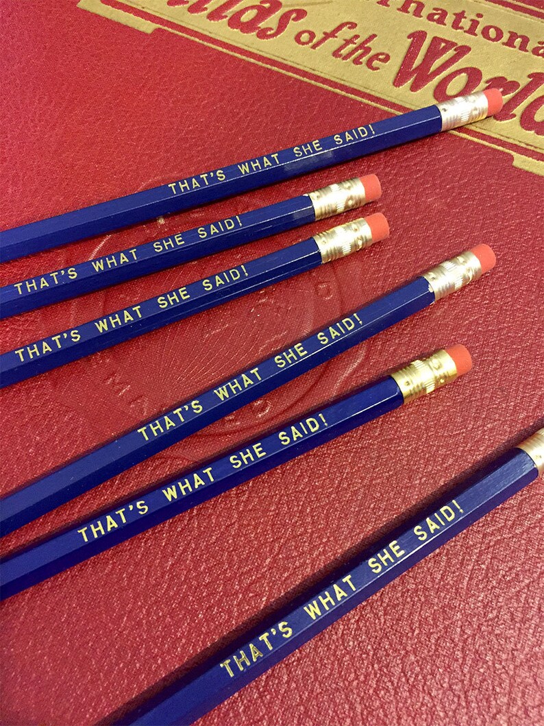 That's What She Said Engraved Pencil 6 Pack, blue pencil set, tv show quotes, michael scott, she said gift, back to school, no 2 pencil set image 1