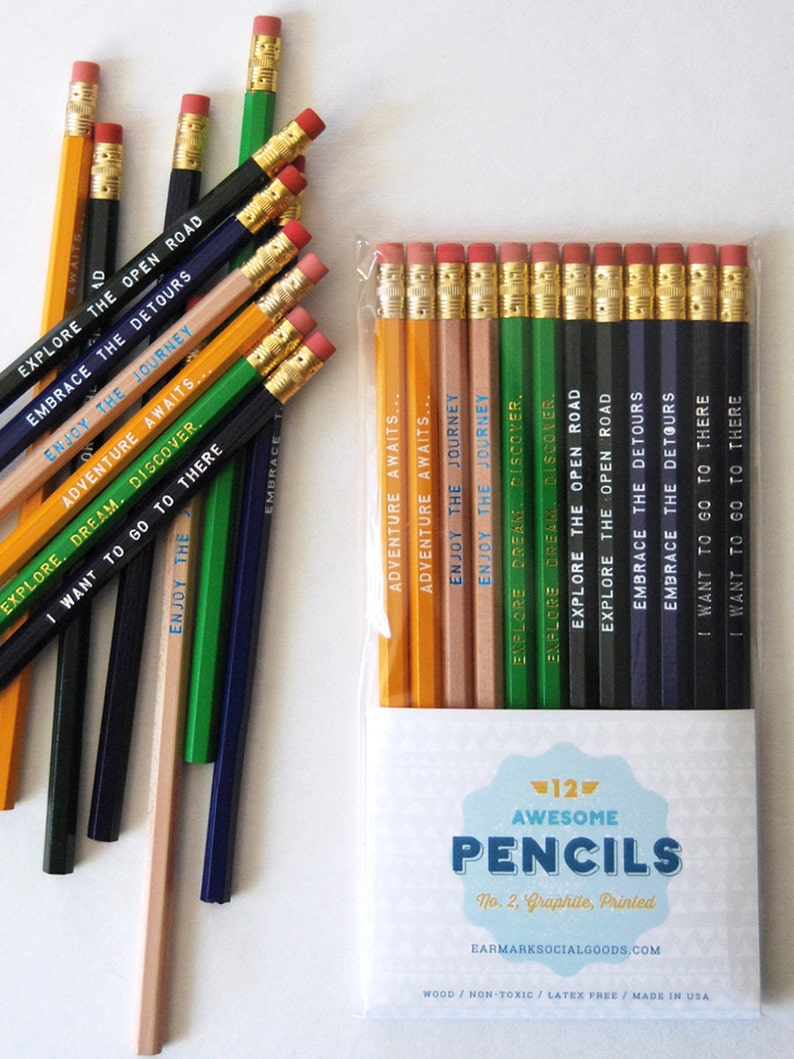 12 Traveler Engraved Pencil Pack, traveler gift, teacher supplies, classroom supplies, back to school supplies, travel gift, inspirational image 1