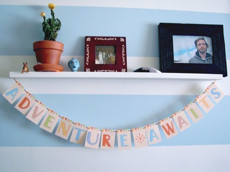 Adventure Awaits Garland Text Party Banner, UP theme decor, UP birthday, Disney hotel decor, adventure is out there, bon voyage decor image 5
