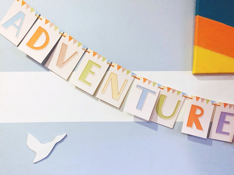 Adventure Awaits Garland Text Party Banner, UP theme decor, UP birthday, Disney hotel decor, adventure is out there, bon voyage decor image 9