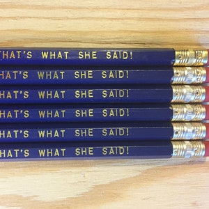 That's What She Said Engraved Pencil 6 Pack, blue pencil set, tv show quotes, michael scott, she said gift, back to school, no 2 pencil set image 3