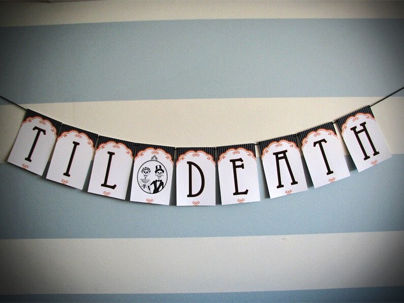 Til Death Dia de Los Muertos Wedding Paper Party Banner, coco garland, halloween garland, skeleton party, skeleton garland, mexican decor image 2