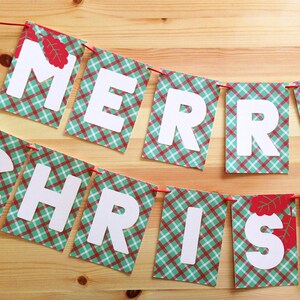 Merry Christmas Plaid Red and Green Holiday Garland, Beautiful holiday decor, Merry Christmas garland, xmas banner, fireplace decor, mantle