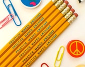 Back to School Practice Makes Awesome Engraved Pencil 6 Pack Yellow, teacher gift, motivational pencils, funny pencils, Pencil Set, student