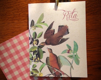 Set of 10 Oiseaux Personalized Note Cards, Great Gift Idea.