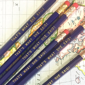 That's What She Said Engraved Pencil 6 Pack, blue pencil set, tv show quotes, michael scott, she said gift, back to school, no 2 pencil set image 2