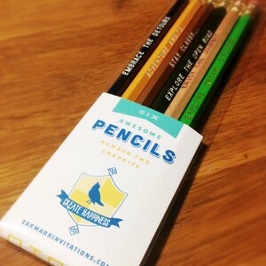 Adventure Awaits Pencil 6 Pack in yellow, Back To School Pencils, fun stocking gift, yellow pencils, travel theme pencil, school supplies image 6