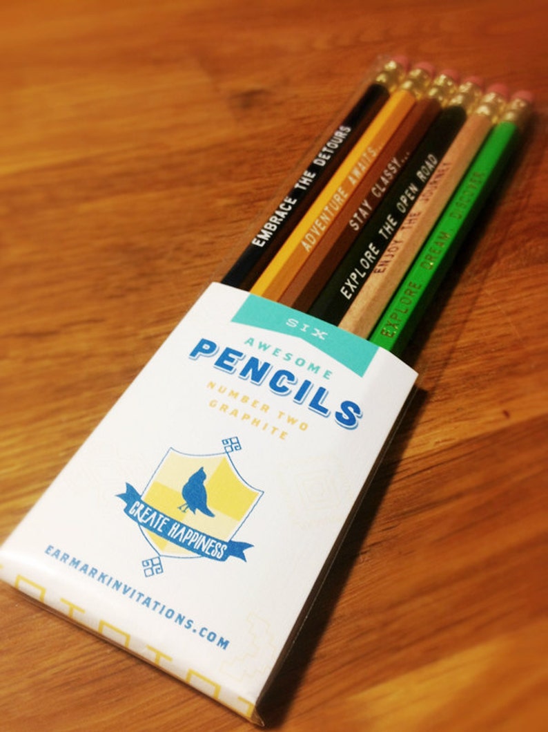 Adventure Awaits Pencil 6 Pack in yellow, Back To School Pencils, fun stocking gift, yellow pencils, travel theme pencil, school supplies image 6