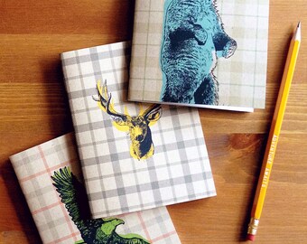 Spirit Animals travel notebook, travel diary, eco sketchbook, portable notebook, bullet journal, field notes, smart gift for him, stapled