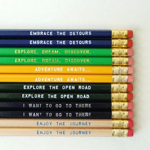 12 Traveler Engraved Pencil Pack, traveler gift, teacher supplies, classroom supplies, back to school supplies, travel gift, inspirational image 2