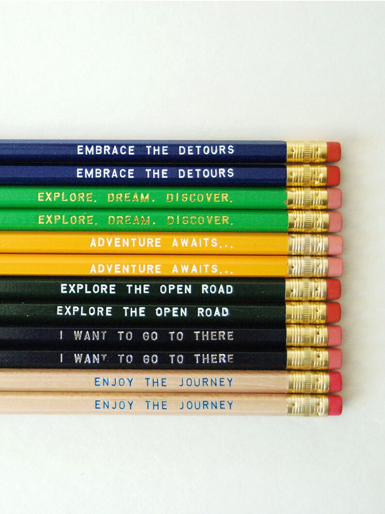 12 Traveler Engraved Pencil Pack, traveler gift, teacher supplies, classroom supplies, back to school supplies, travel gift, inspirational image 2